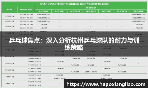 乒乓球焦点：深入分析杭州乒乓球队的耐力与训练策略